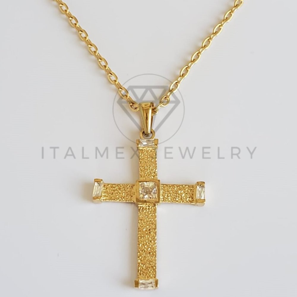 18K Real Gold Plated CZ Cross Pendant & 22" Chain